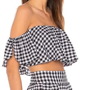 MISA Los Angeles Lunna Gingham Tube Crop T…